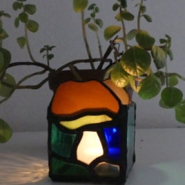 photophore champignon en verre technique vitrail
